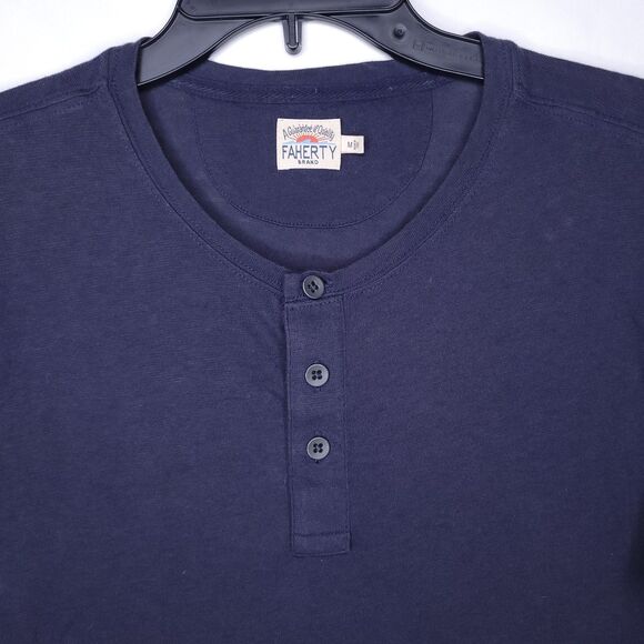 Faherty Henley Shirt Mens Medium Navy Short Sleeve - Picture 2 of 12